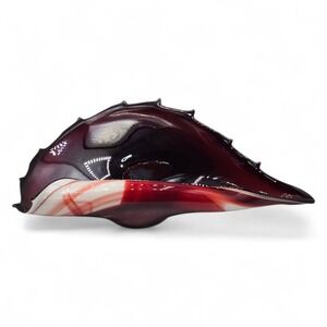 Polish Art Glass Conch Shell Bowl 17" Red White Black Sculptural Centerpiece